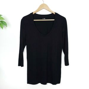 Three Dots Black 3/4 Sleeve Blouse Large